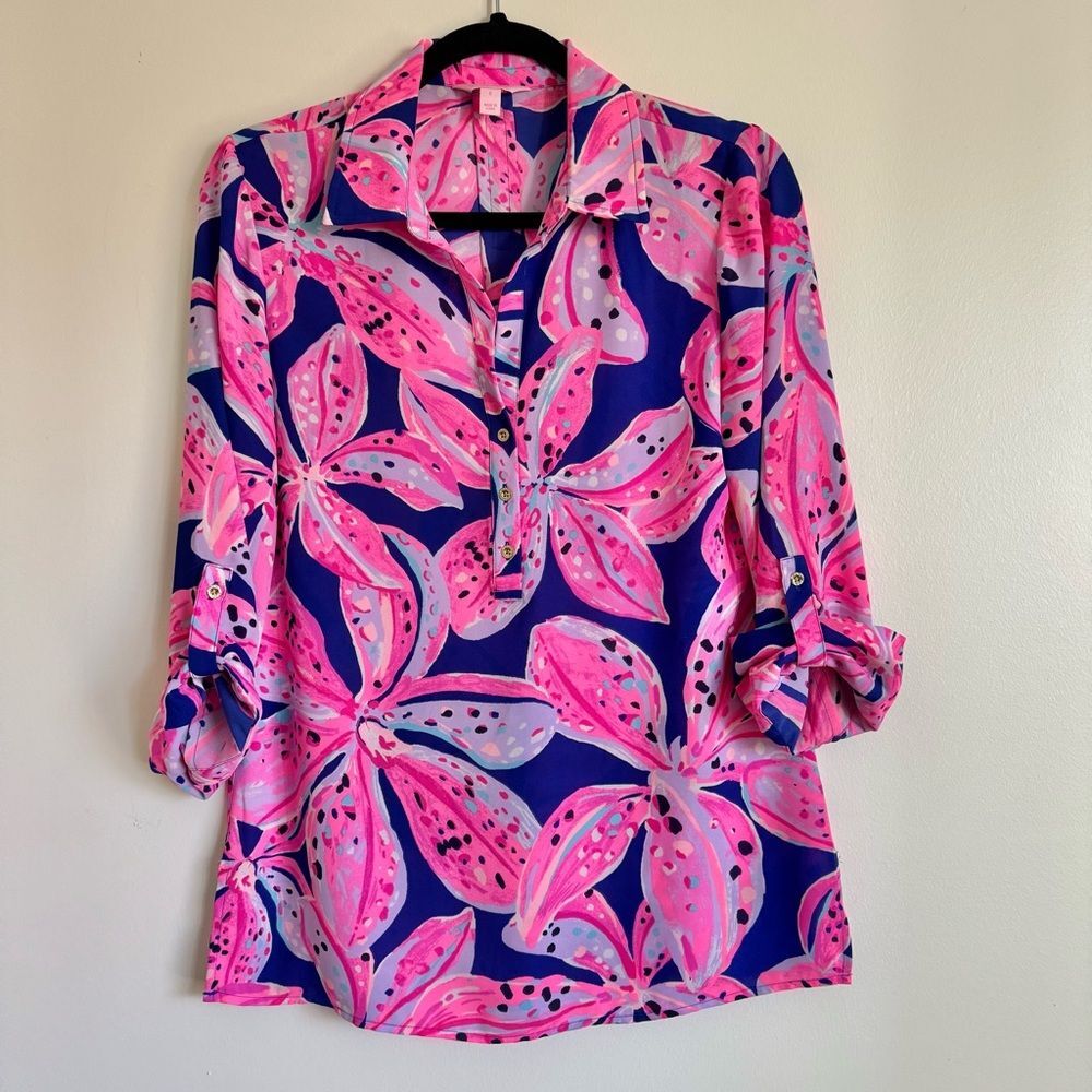 Lilly Pulitzer Everglades Top - Wild Child Print (Pink Floral) | Size S